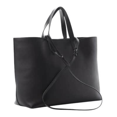 JIMMY CHOO Calfskin Crystal Buckle Shopping Tote Black.