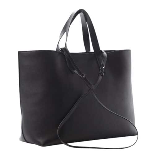 JIMMY CHOO Calfskin Crystal Buckle Shopping Tote Black.