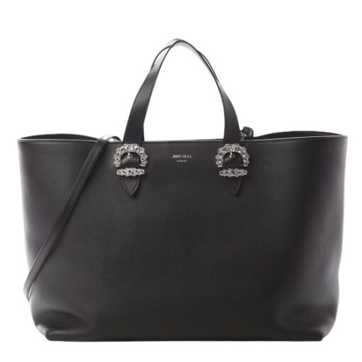 JIMMY CHOO Calfskin Crystal Buckle Shopping Tote Black. - Image 5