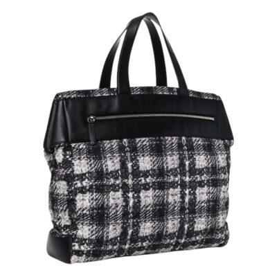 CHANEL Lambskin Nylon Tweed Printed Tote Black White.
