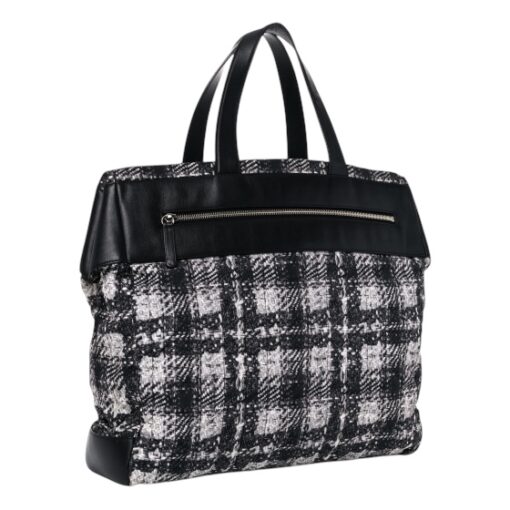 CHANEL Lambskin Nylon Tweed Printed Tote Black White.