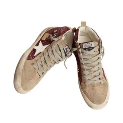 Golden Goose Taupe & Burgundy Mid Star Sneakers (Size 38)