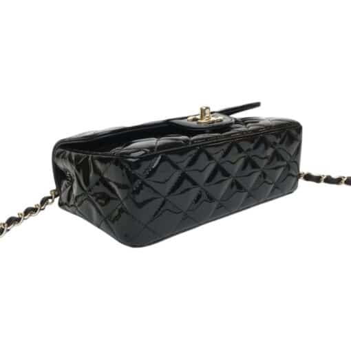 CHANEL Patent Calfskin Quilted Mini Rectangular Flap Black. - Image 5