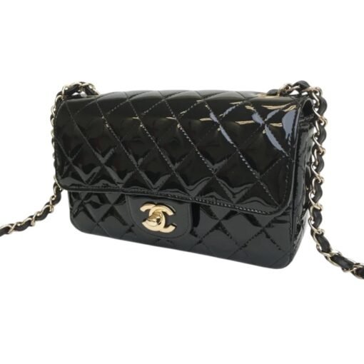 CHANEL Patent Calfskin Quilted Mini Rectangular Flap Black. - Image 10
