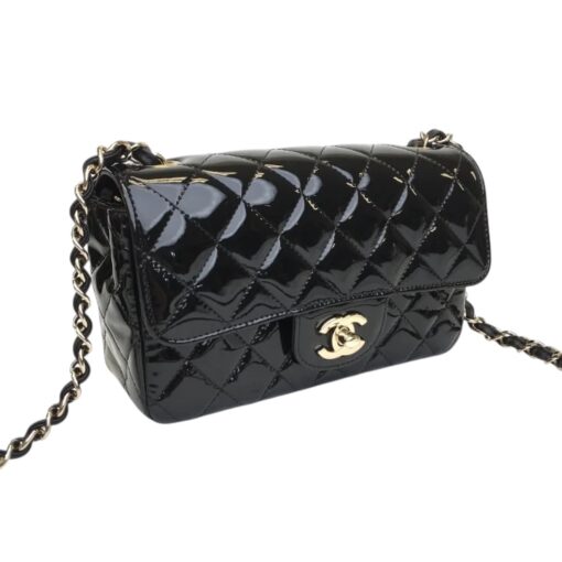 CHANEL Patent Calfskin Quilted Mini Rectangular Flap Black. - Image 11