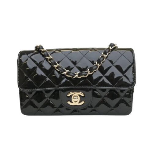 CHANEL Patent Calfskin Quilted Mini Rectangular Flap Black. - Image 13