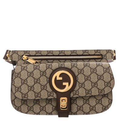 GUCCI GG Supreme Monogram Textured Dollar Calfskin Blondie Belt Bag Beige Ebony New Acero