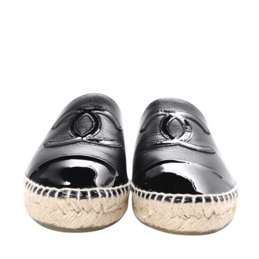 CHANEL Iridescent Goatskin Patent CC Espadrille Mules Black (Size 36) - Image 4