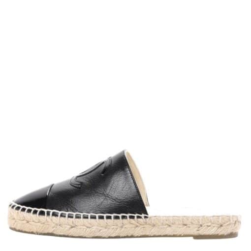 CHANEL Iridescent Goatskin Patent CC Espadrille Mules Black (Size 36) - Image 3