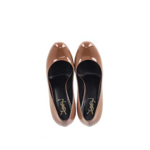 Saint Laurent Beige / Caramel Patent Leather Tribtoo Platform Pumps( Size 38.5) - Image 2