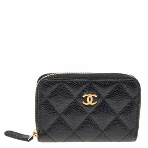 CHANEL Caviar Quilted Zip Card/ Coin Purse Black