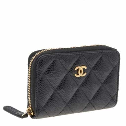 CHANEL Caviar Quilted Zip Card/ Coin Purse Black - Image 4