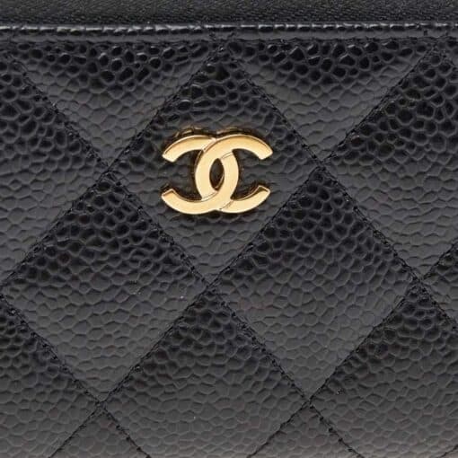 CHANEL Caviar Quilted Zip Card/ Coin Purse Black - Image 6