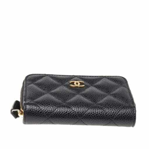 CHANEL Caviar Quilted Zip Card/ Coin Purse Black - Image 7