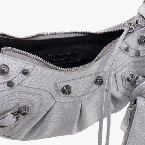 BALENCIAGA Sparkling Fabric Le Cagole Shoulder Bag Silver. - Image 2