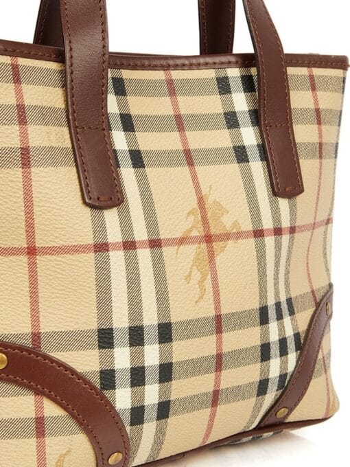 Burberry Brown Check Tote Leather/ Canvas Handbag - Image 4