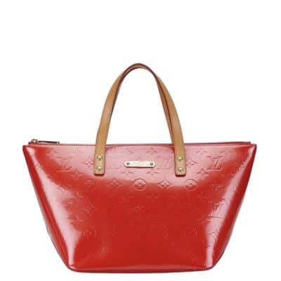 Louis Vuitton Monogram Vernis Bellevue Handbag in Red.