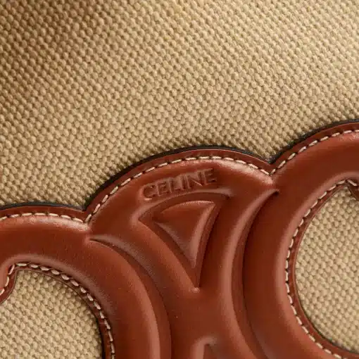 CÉLINE Seau Marin Drawstring Cabas in Beige Textile and Tan Leather - Image 3