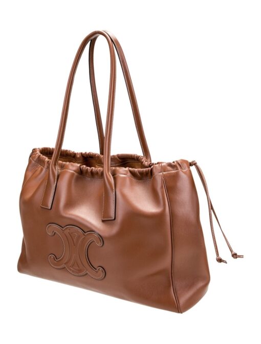 CELINE Smooth Calfskin Cuir Triomphe Cabas Drawstring Tan - Image 3