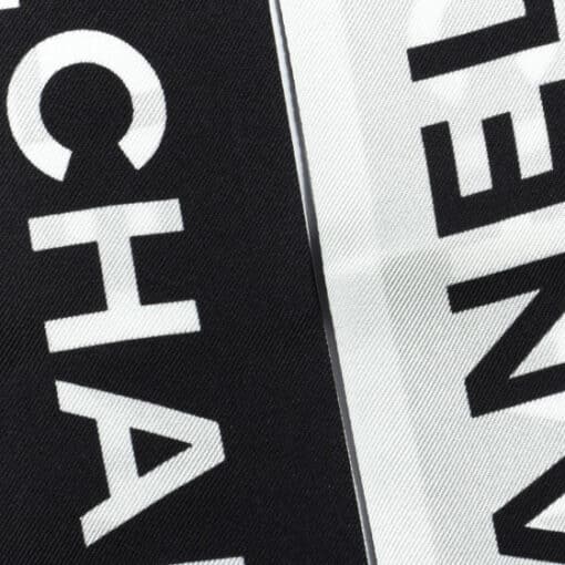 CHANEL Silk Logo Slim Bandeau Scarf Black White - Image 3