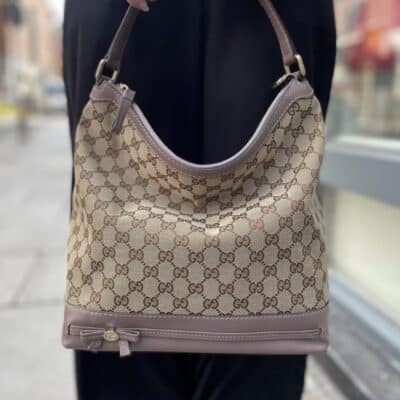 Gucci Beige GG Canvas and Leather Mayfair Hobo Shoulder Bag