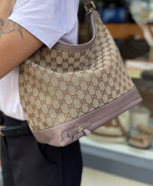 Gucci Beige GG Canvas and Leather Mayfair Hobo Shoulder Bag - Image 10