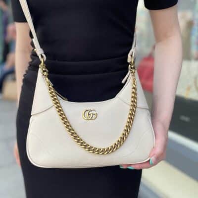 GUCCI Goatskin Small Aphrodite Shoulder Bag Mystic White