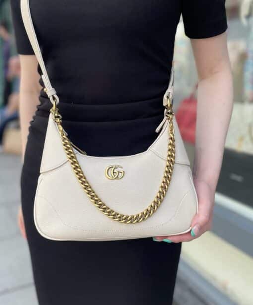 GUCCI Goatskin Small Aphrodite Shoulder Bag Mystic White