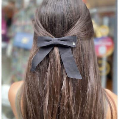 CHANEL Grosgrain Bow CC Hair Clip Black.