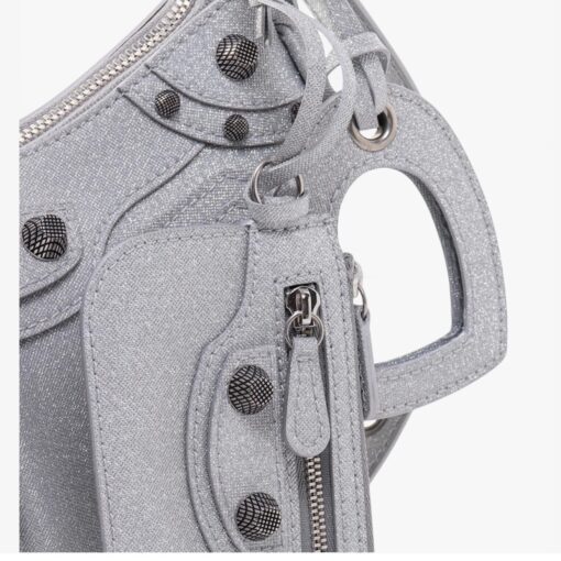 BALENCIAGA Sparkling Fabric Le Cagole Shoulder Bag Silver. - Image 5