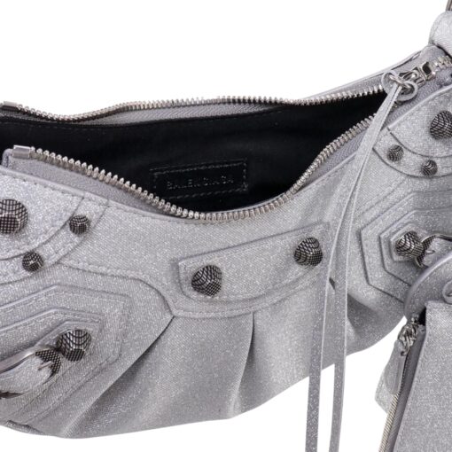 BALENCIAGA Sparkling Fabric Le Cagole Shoulder Bag Silver. - Image 6