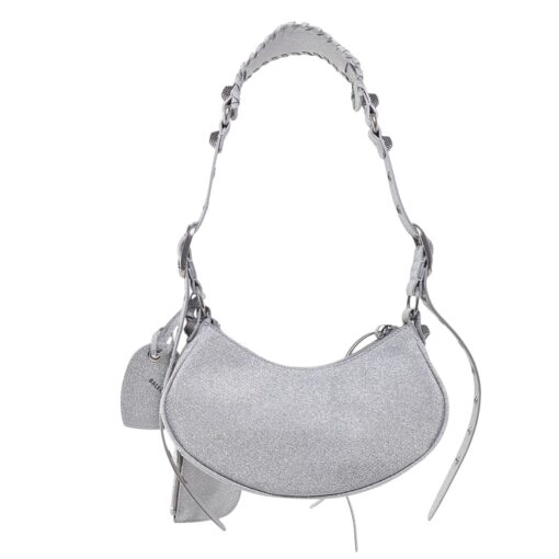 BALENCIAGA Sparkling Fabric Le Cagole Shoulder Bag Silver. - Image 8