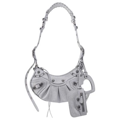 BALENCIAGA Sparkling Fabric Le Cagole Shoulder Bag Silver.