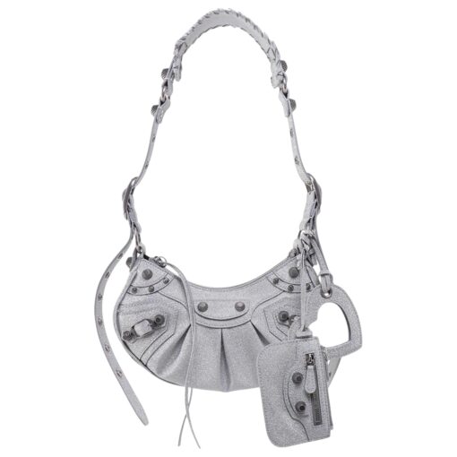 BALENCIAGA Sparkling Fabric Le Cagole Shoulder Bag Silver.