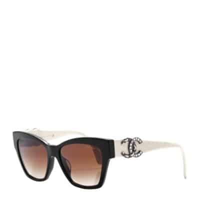 Chanel Acetate Square Cat Eye CC Sunglasses White/ beige