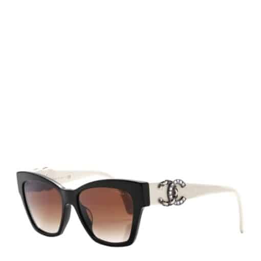 Chanel Acetate Square Cat Eye CC Sunglasses White/ beige