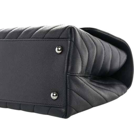 CHANEL Caviar Chevron Quilted Small Coco Top Handle Flap Dark Grey. - Image 6