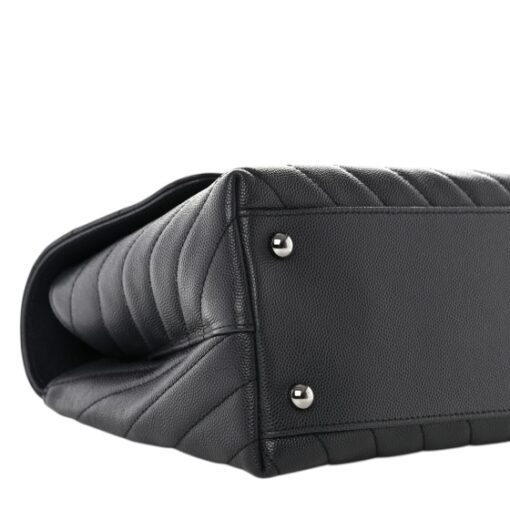CHANEL Caviar Chevron Quilted Small Coco Top Handle Flap Dark Grey. - Image 7