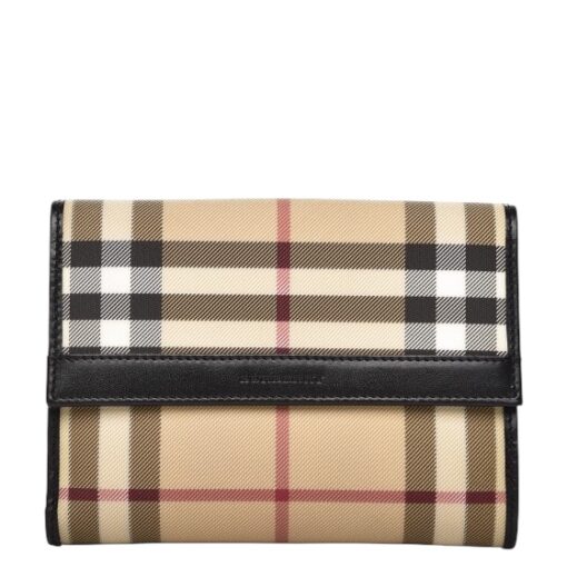BURBERRY Nova Check Compact Wallet Black - Image 9
