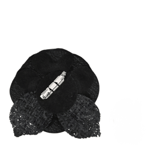CHANEL Tweed Fabric Camellia Pin Brooch Navy Blue Black - Image 4