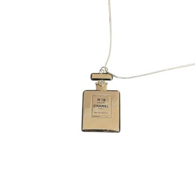 CHANEL No. 19 Perfume Bottle Long Necklace Silver