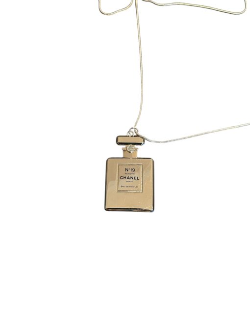 CHANEL No. 19 Perfume Bottle Long Necklace Silver