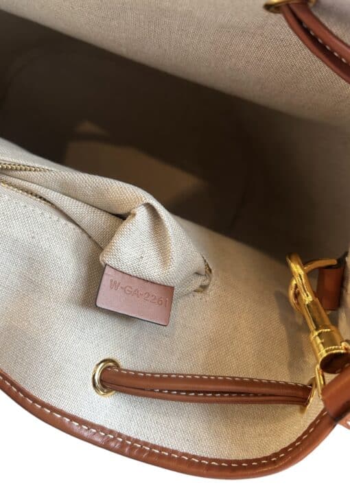 CÉLINE Seau Marin Drawstring Cabas in Beige Textile and Tan Leather - Image 15
