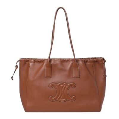 CELINE Smooth Calfskin Cuir Triomphe Cabas Drawstring Tan