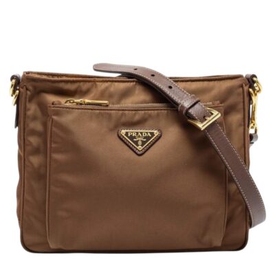Prada Brown Tessuto Nylon and Leather Crossbody Bag.