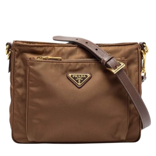 Prada Brown Tessuto Nylon and Leather Crossbody Bag.