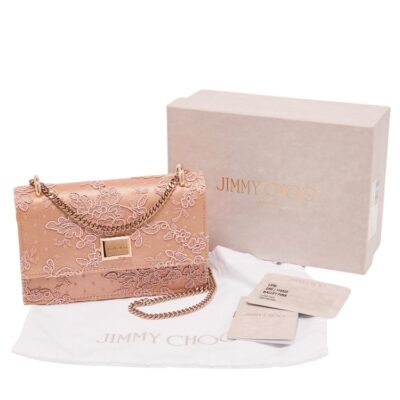 Jimmy Choo Beige/Rose pink Floral Lace Lizzie Chain Shoulder Crossbody Bag