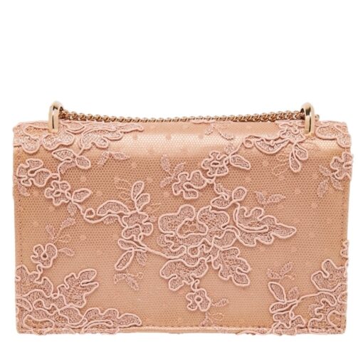 Jimmy Choo Beige/Rose pink Floral Lace Lizzie Chain Shoulder Crossbody Bag - Image 7
