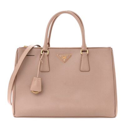 PRADA Saffiano Medium Galleria Double Zip Tote Cammeo.