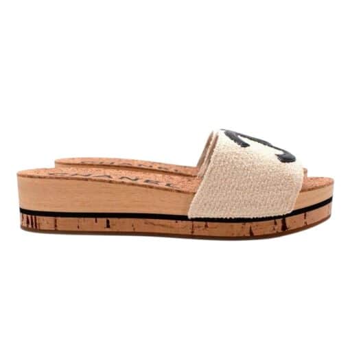 CHANEL Tweed Cork CC Mule Sandal off white (Size 38) - Image 5